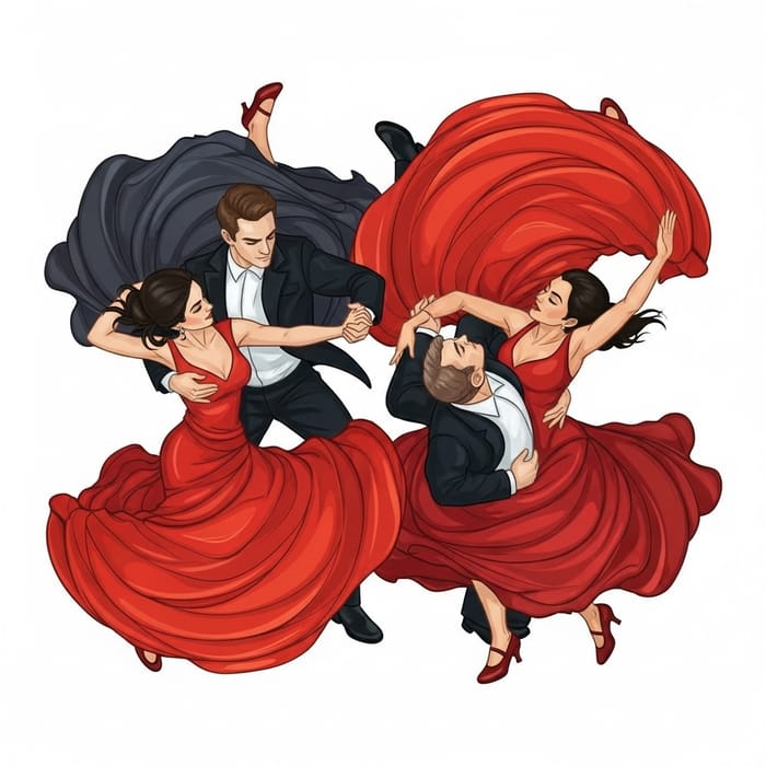 Bird's Eye View of Man and Woman Dancing in Tessellation Style Bird's Eye View of Man and Woman Dancing in Tessellation Style