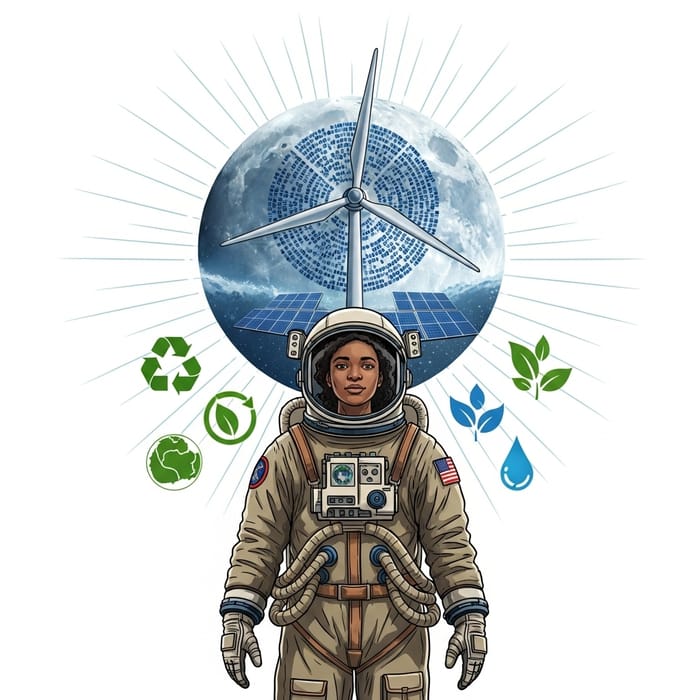 Green Energy Future: Moon, Astronaut, and Eco-Friendly Harmony