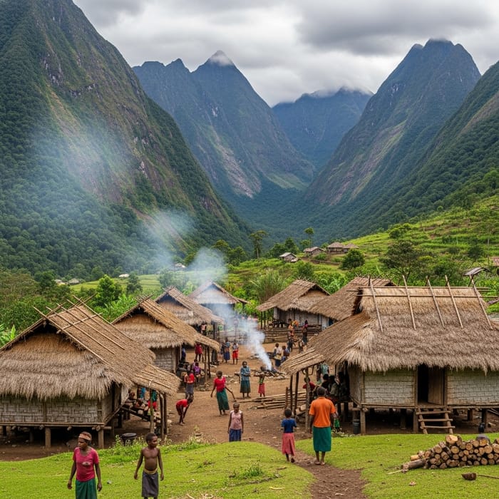 Highlands Village in Lush Papua New Guinea Highlands Village in Lush Papua New Guinea