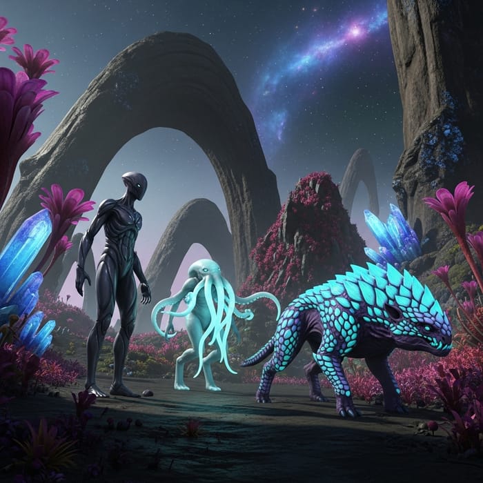 Otherworldly Extraterrestrial Creatures and Surreal Landscape Otherworldly Extraterrestrial Creatures and Surreal Landscape