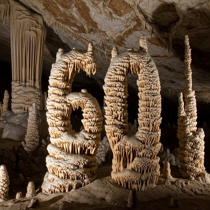 Majestic Stalagmites Forming Number 60 in Cave Majestic Stalagmites Forming Number 60 in Cave