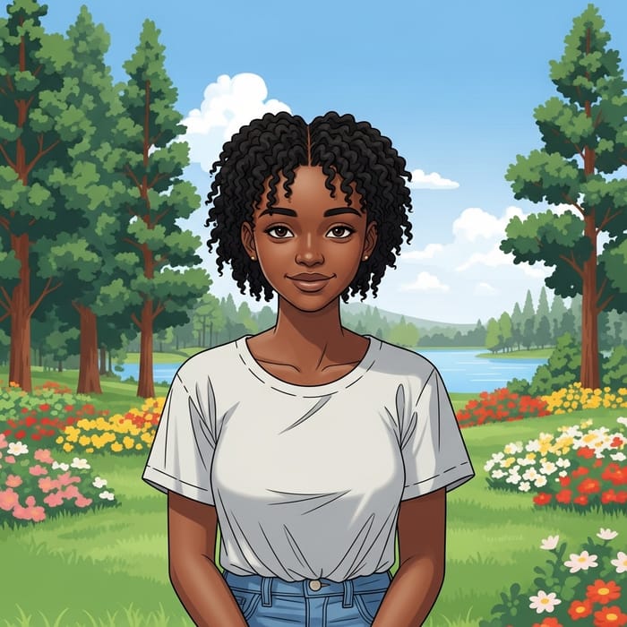 Serene African Girl in Nature Scene | Tranquil Park Portrait