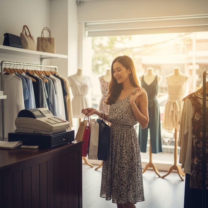 Beautiful Asian Woman Shopping in Boutique | Summer Fashion Experience