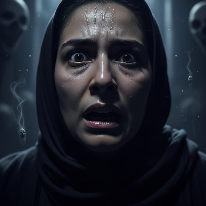 Terrifying Horror Expression: Middle-Eastern Person in Shock
