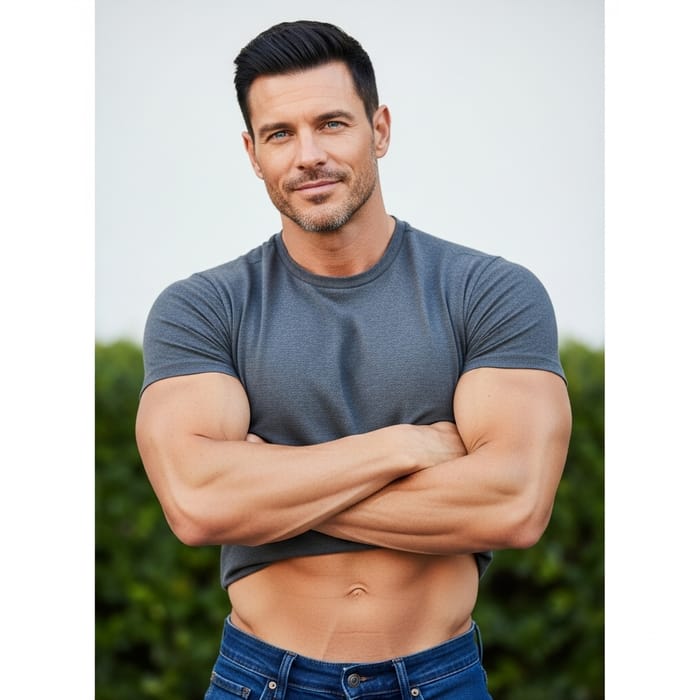 Muscular Man with Black Hair and Blue Eyes | Age 40 Muscular Man with Black Hair and Blue Eyes | Age 40