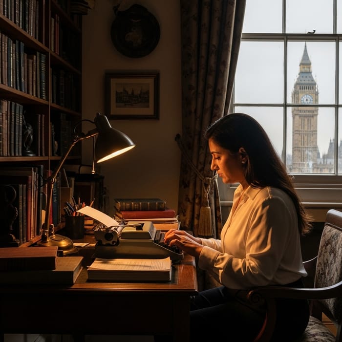 London Screenwriter in Vintage Study