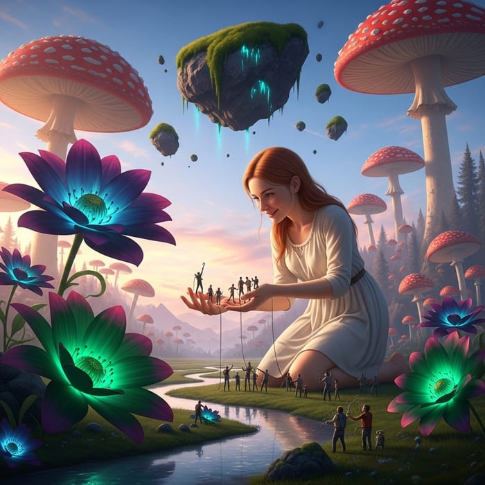Gigantic Red-Haired Woman in a Surreal Landscape Gigantic Red-Haired Woman in a Surreal Landscape