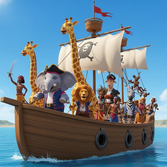 Vibrant African Children's Show with Pirates and Animals