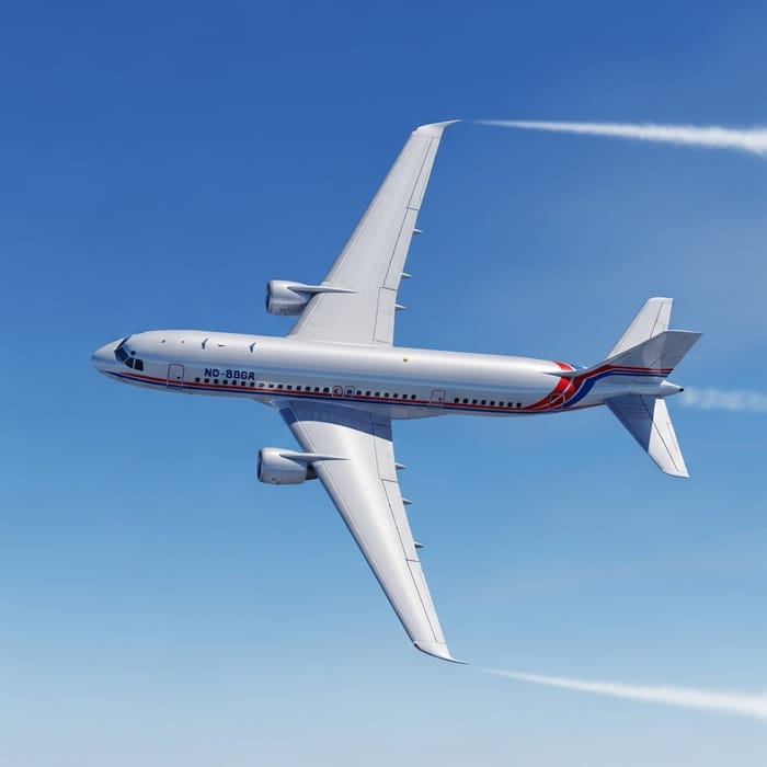 Stunning Silver Airplane Flying in Clear Blue Sky Stunning Silver Airplane Flying in Clear Blue Sky