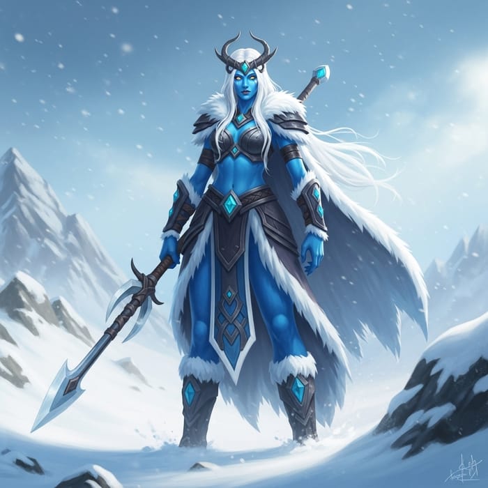 Frost Giantess: Enchanting Blue Skin & White Hair Beauty Frost Giantess: Enchanting Blue Skin & White Hair Beauty