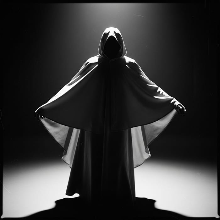 Dramatic Film Noir Portrait of Mysterious Cloaked Figure Dramatic Film Noir Portrait of Mysterious Cloaked Figure