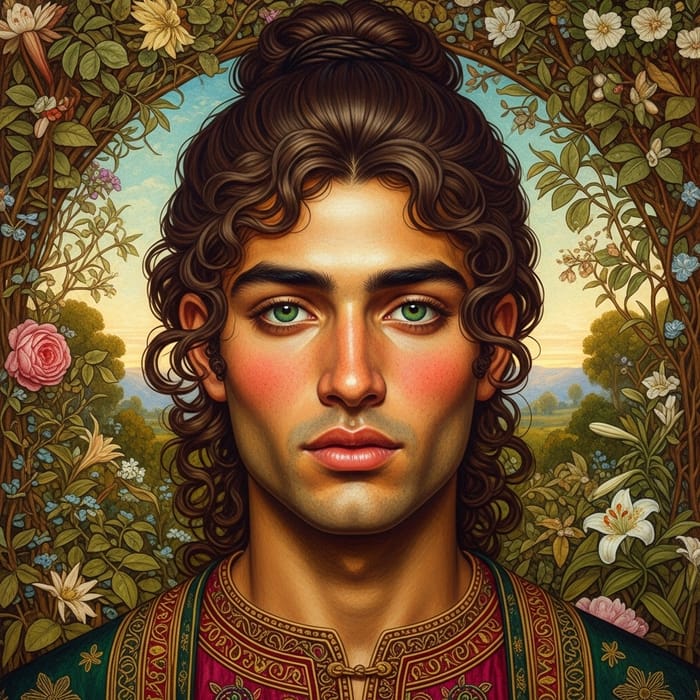 Captivating Pre-Raphaelite Style Portrait of Young Middle-Eastern Man Captivating Pre-Raphaelite Style Portrait of Young Middle-Eastern Man