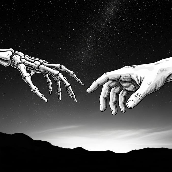 Contrasting Human Skeletal Hand and Fleshed Hand Reaching in Surrealistic Space
