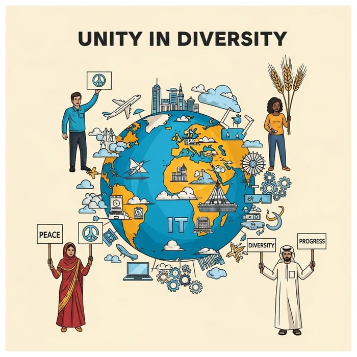 Globalization Poster: Unity in Diversity - Vibrant Design with Global Symbols Globalization Poster: Unity in Diversity - Vibrant Design with Global Symbols