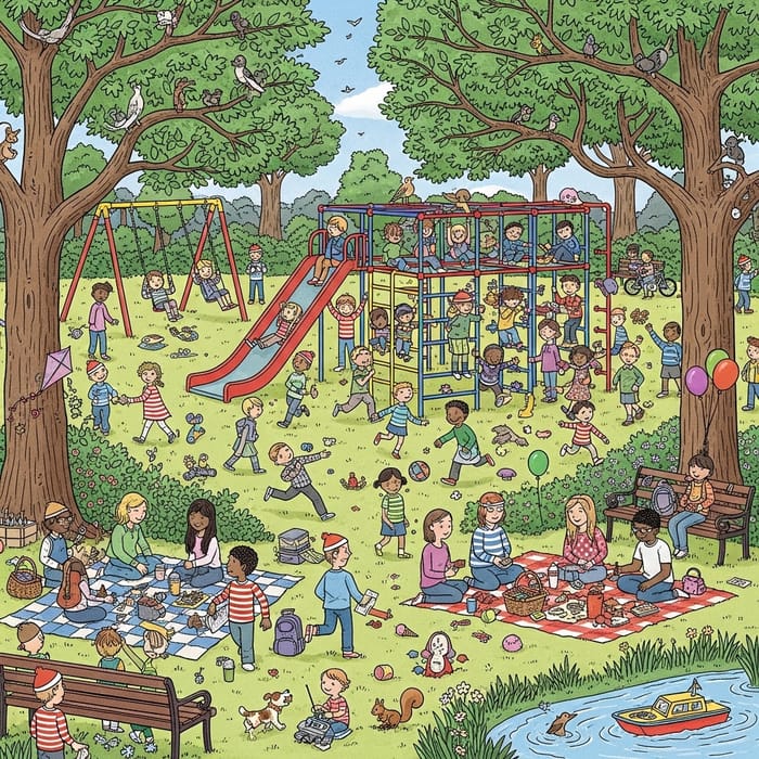 Vibrant Children's Park Scene - Where's Waldo Style Fun!