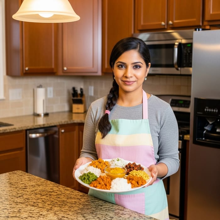 Gourmet Delights: Woman in Kitchen with Delicious Food