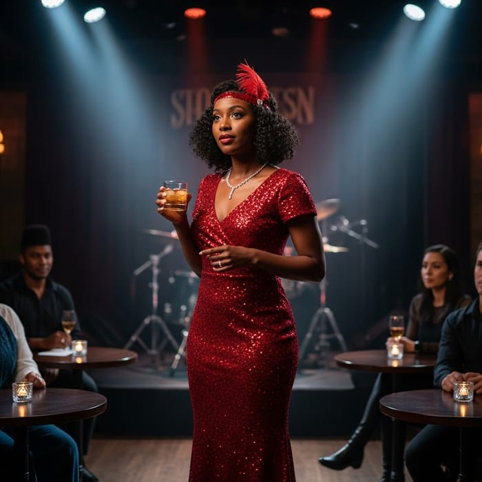 Jazz Bar Elegance: Female Singer with Whiskey Jazz Bar Elegance: Female Singer with Whiskey