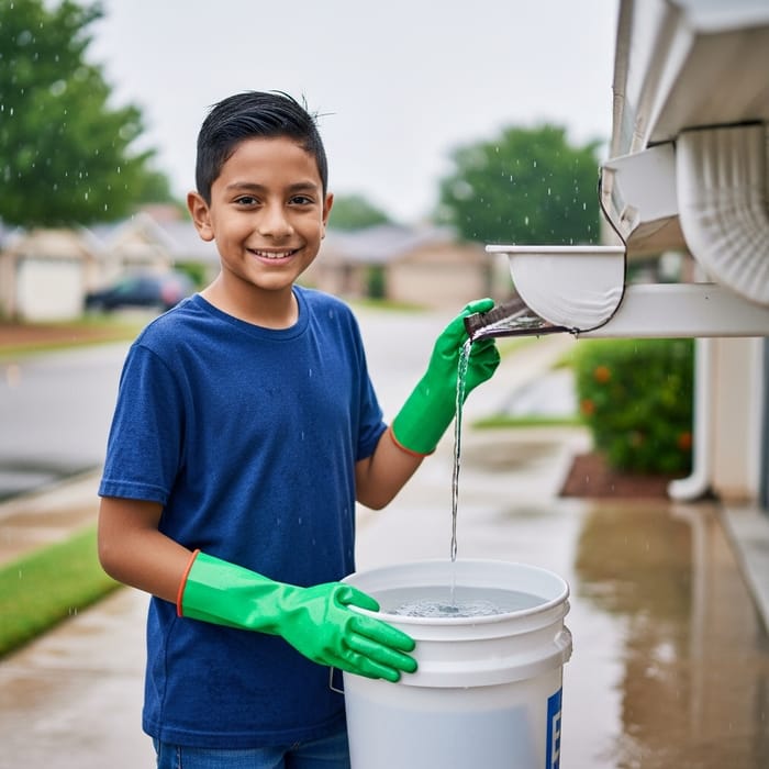 Young Child Saving Rainwater | Sustainable Future Young Child Saving Rainwater | Sustainable Future
