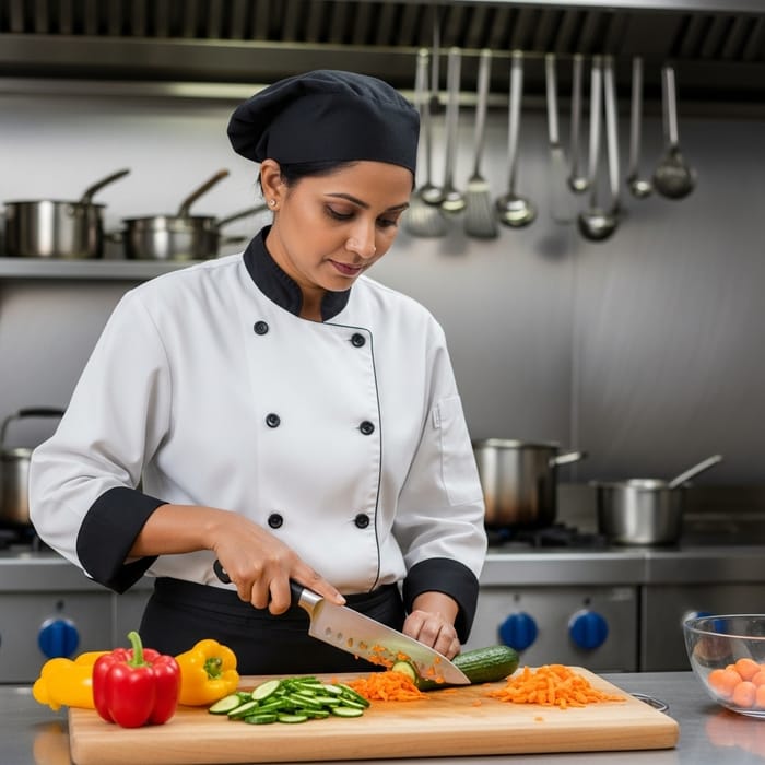 Expert Chef Skillfully Chopping Fresh Vegetables Expert Chef Skillfully Chopping Fresh Vegetables