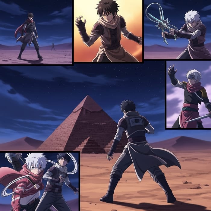 Anime-Style Duel Art in Night Desert | Epic Battle Scene Anime-Style Duel Art in Night Desert | Epic Battle Scene