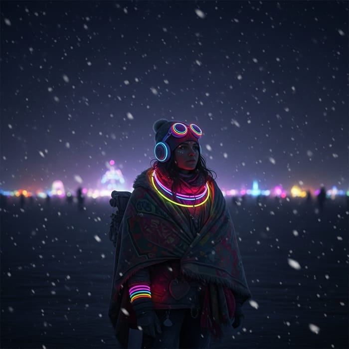 Burning Man Snowy Darkness Scene Burning Man Snowy Darkness Scene