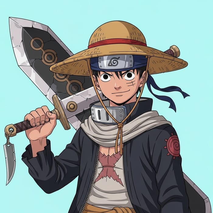 Anime Character Fusion with Straw Hat, Headband, Sword & Knife