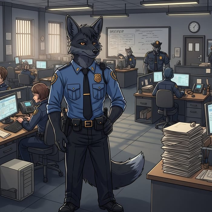Anthro Fox in Police Clothes at Police Station