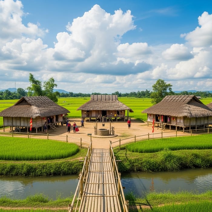 Ancient Village in Vietnam - Tranquil Scene with Traditional Houses Ancient Village in Vietnam - Tranquil Scene with Traditional Houses
