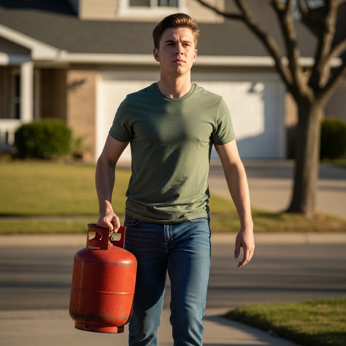 A Young Man Carrying Gas | Suburban Scene A Young Man Carrying Gas | Suburban Scene
