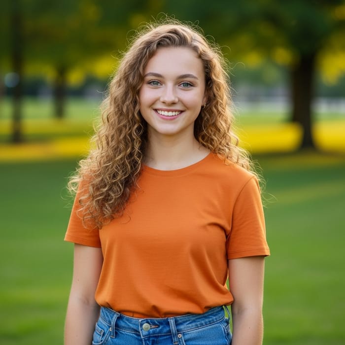Beautiful Caucasian Girl in Serene Park Setting