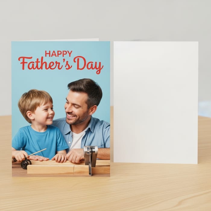 Heartwarming Father-Son Fishing Scene Greeting Card