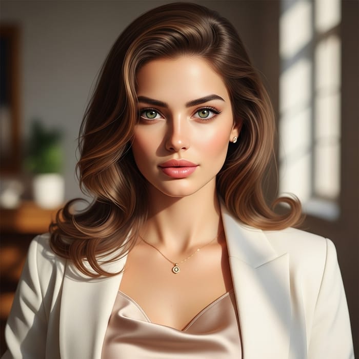 Stylish Dark Blonde Woman with Green Eyes | Long Hair & Sensual Look