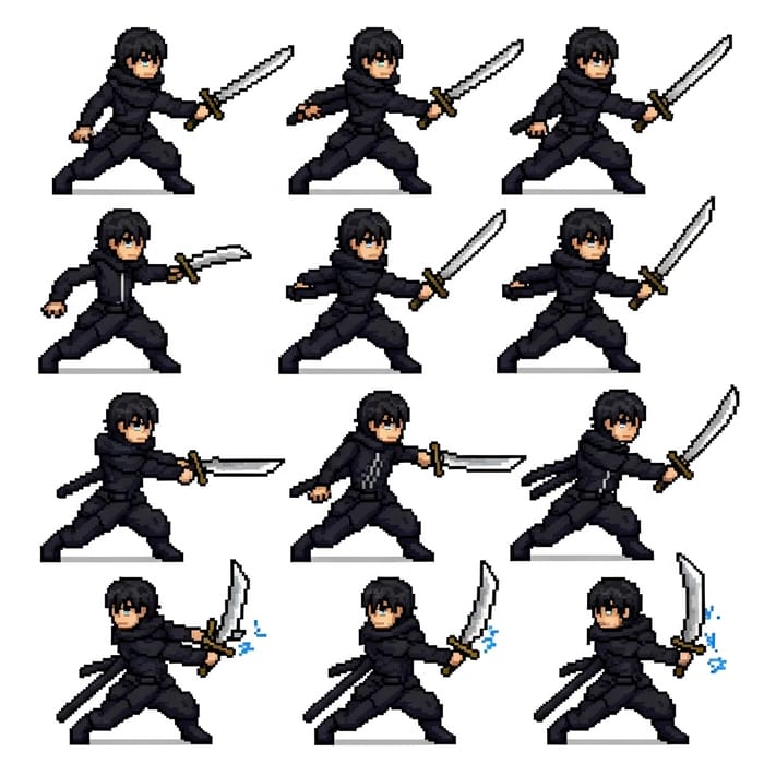 Pixel Art Warrior: Dark-Haired Swordsman Animation Attack Pixel Art Warrior: Dark-Haired Swordsman Animation Attack