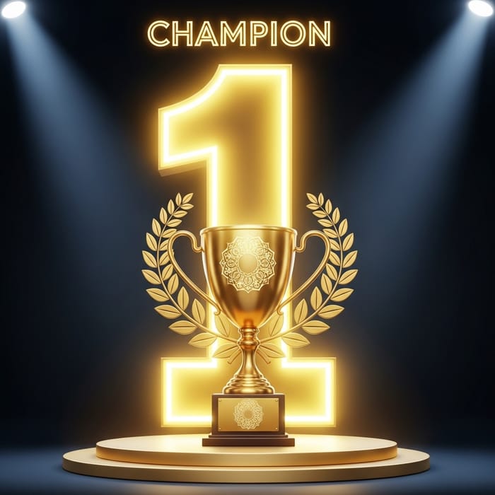 Golden Champion Trophy Design | Victory Symbol with Number One Golden Champion Trophy Design | Victory Symbol with Number One
