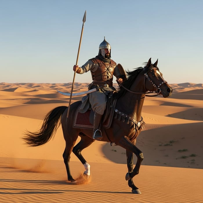Arab Warrior on Horseback in Desert - Pre-Islamic & Islamic Periods