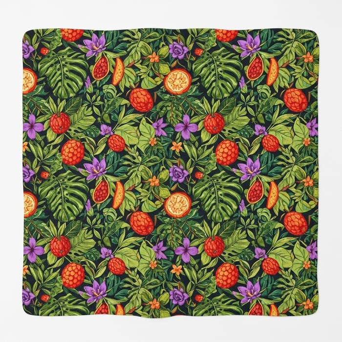 Vibrant Tropical Pattern: Lush Foliage & Exotic Fruits Vibrant Tropical Pattern: Lush Foliage & Exotic Fruits