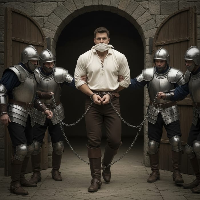 Captured Prince: Strength and Vulnerability | White Muscular Prince Arrested Captured Prince: Strength and Vulnerability | White Muscular Prince Arrested