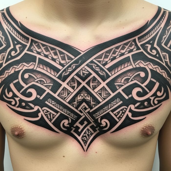 Intricate Tribal Tattoo Design on Chest