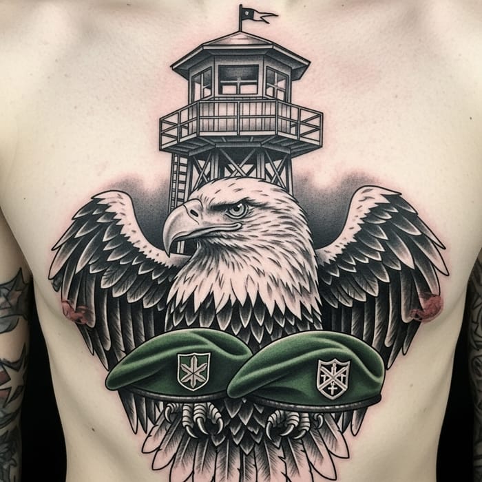 Eagle Booth Tattoo Design with Green Berets | Military Symbol Eagle Booth Tattoo Design with Green Berets | Military Symbol