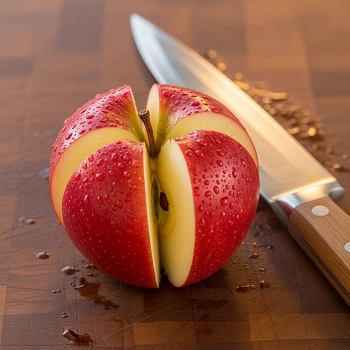 Cut Fresh Red Apple into Quarters Cut Fresh Red Apple into Quarters