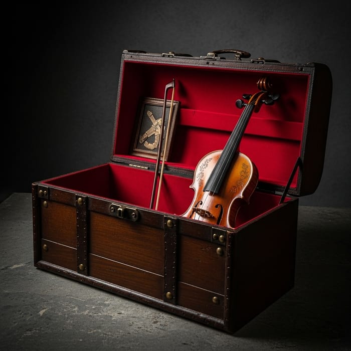 Rustic Treasure Chest Unveils Enchanting Violin