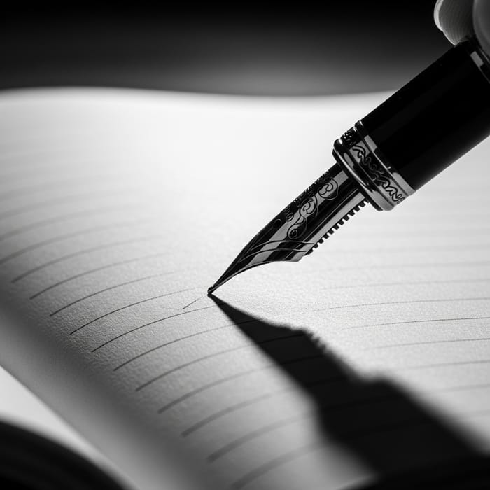 Intricate Fountain Pen Writing: Dramatic Black & White Photography Intricate Fountain Pen Writing: Dramatic Black & White Photography
