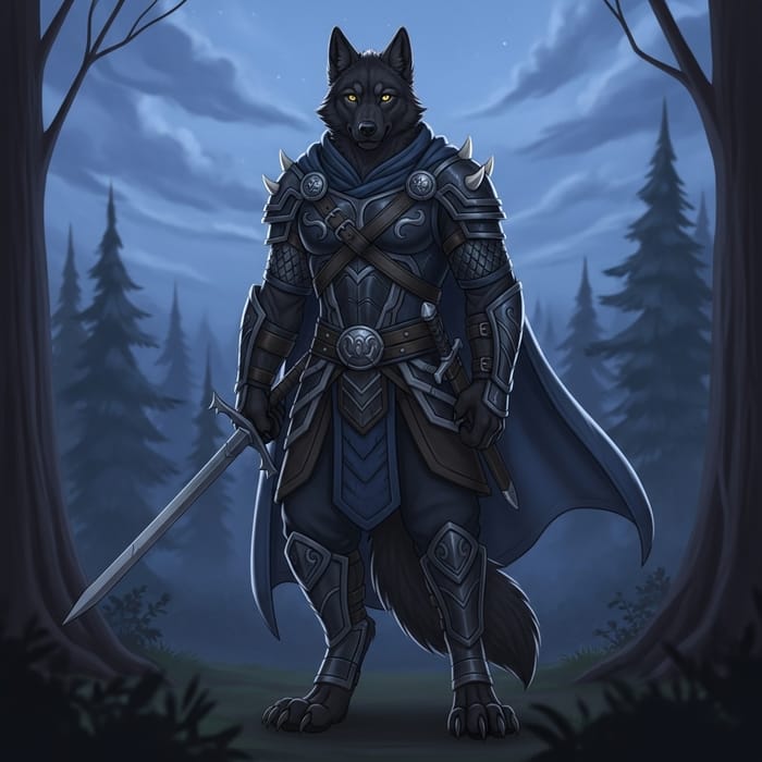 Mystical Black Wolf in Nordic Warrior Attire