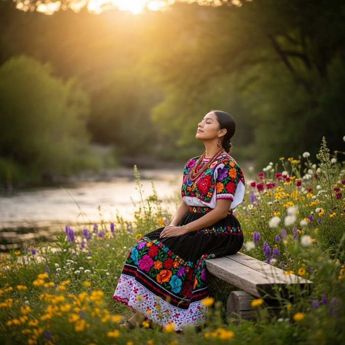 Tranquil Hispanic Girl Embracing Nature's Beauty