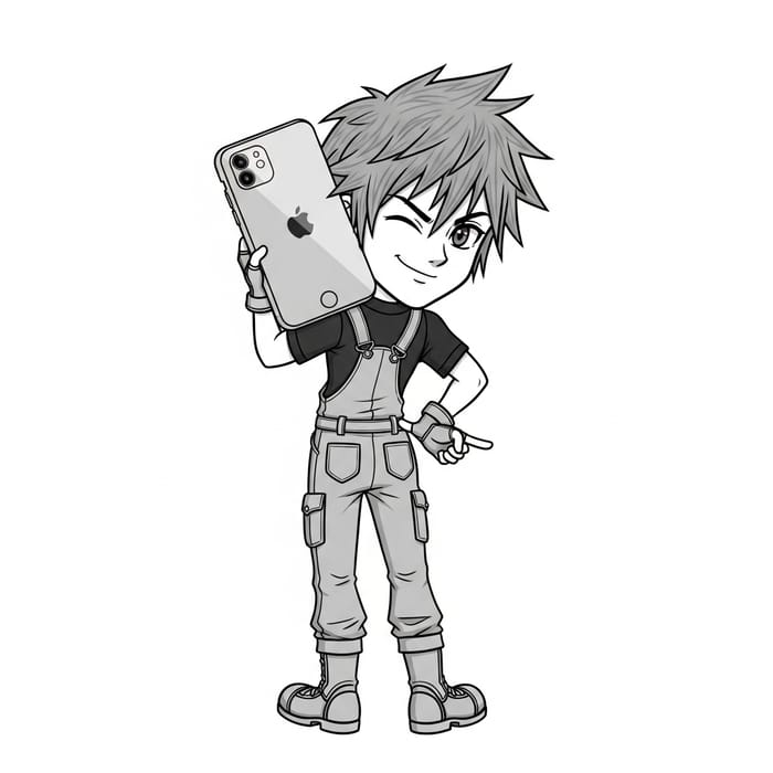Comical Young Man with Giant Head Carrying iPhone Comical Young Man with Giant Head Carrying iPhone