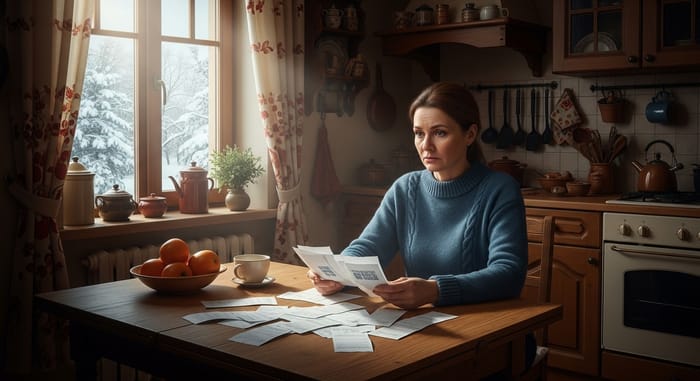 Portrait of a 45-Year-Old Woman Struggling in a Traditional Russian Kitchen Portrait of a 45-Year-Old Woman Struggling in a Traditional Russian Kitchen
