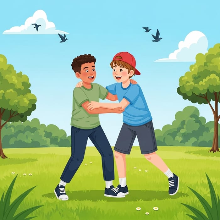 14-Year-Old Boys Playful Affection in Park