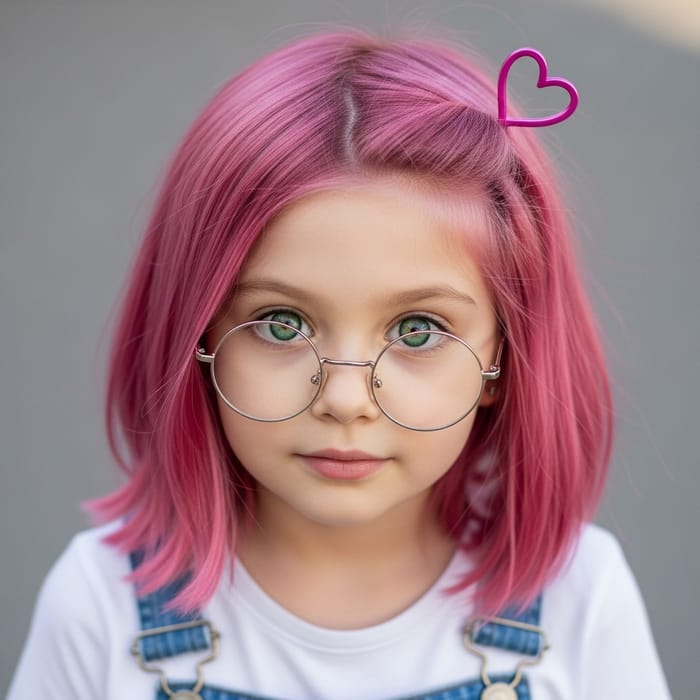 Girl with Green Eyes Wearing Glasses & Pink Heart Hair Clip Girl with Green Eyes Wearing Glasses & Pink Heart Hair Clip