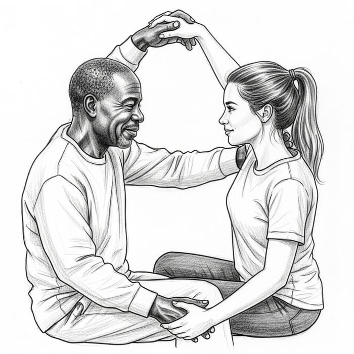 Empathic Connection: Heartwarming Pencil Sketch Capturing Mirroring Body Language