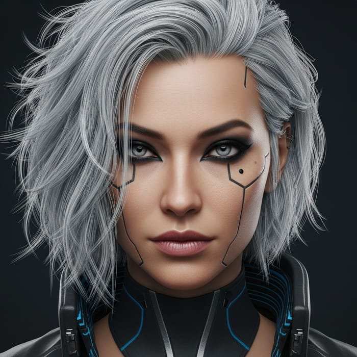 Sophisticated Cyberpunk Female Portrait with Striking Hair